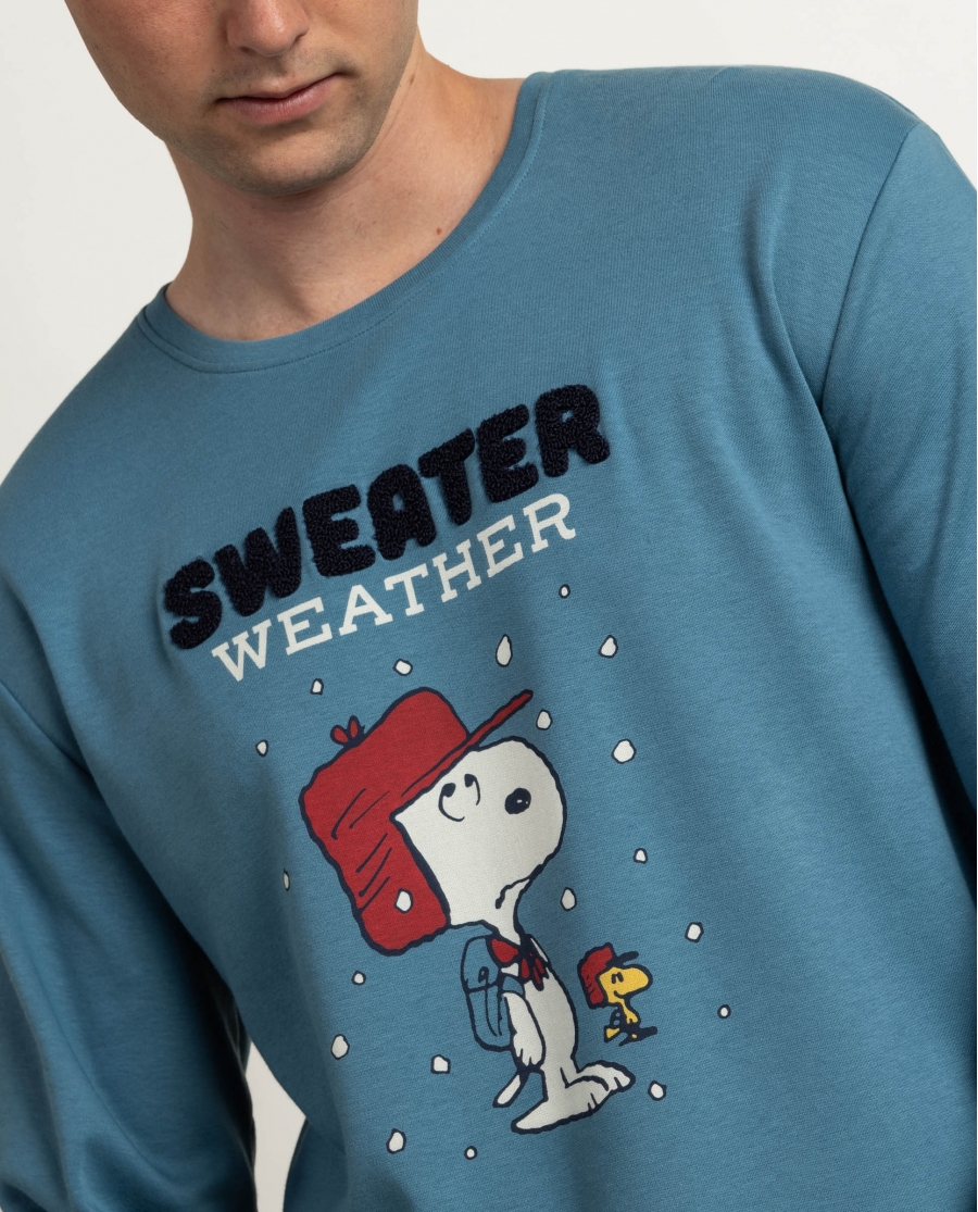 PEANUTS Pijama Manga Larga Sweather Weather para Hombre OCEANO