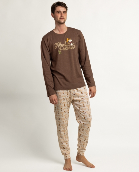 PEANUTS Pijama Manga Larga Country Club para Hombre CHOCOLATE