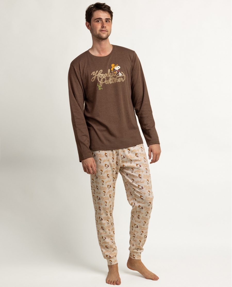 PEANUTS Pijama Manga Larga Country Club para Hombre CHOCOLATE