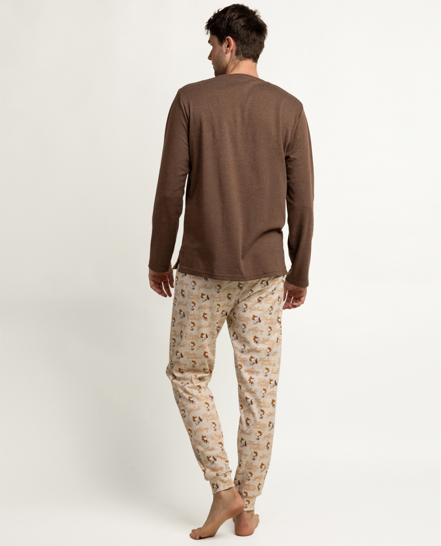 PEANUTS Pijama Manga Larga Country Club para Hombre CHOCOLATE