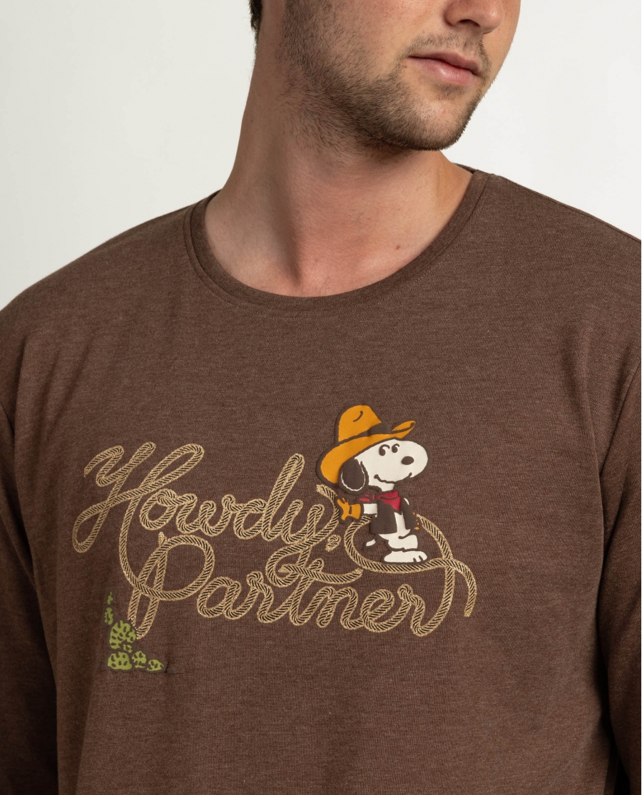 PEANUTS Pijama Manga Larga Country Club para Hombre CHOCOLATE