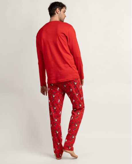 PEANUTS Pijama Manga Larga Merry Snoopy para Hombre ROJO 2