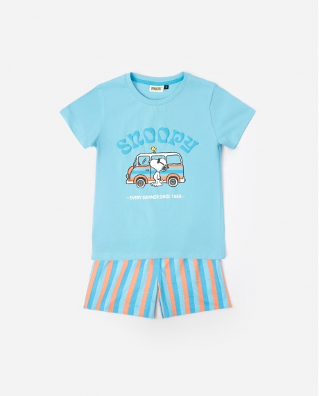 PEANUTS Pijama Manga Corta Snoopy Van para Niño AZUL
