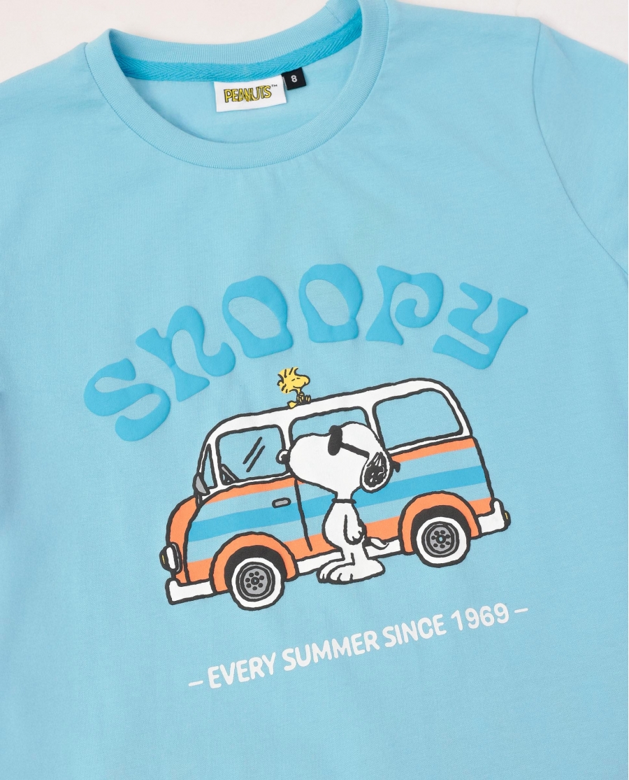 PEANUTS Pijama Manga Corta Snoopy Van para Niño AZUL