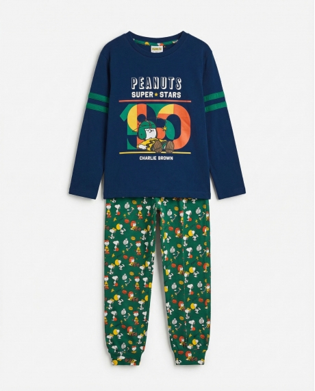 PEANUTS Pijama Manga Larga Winter Sports para Niño MARINO