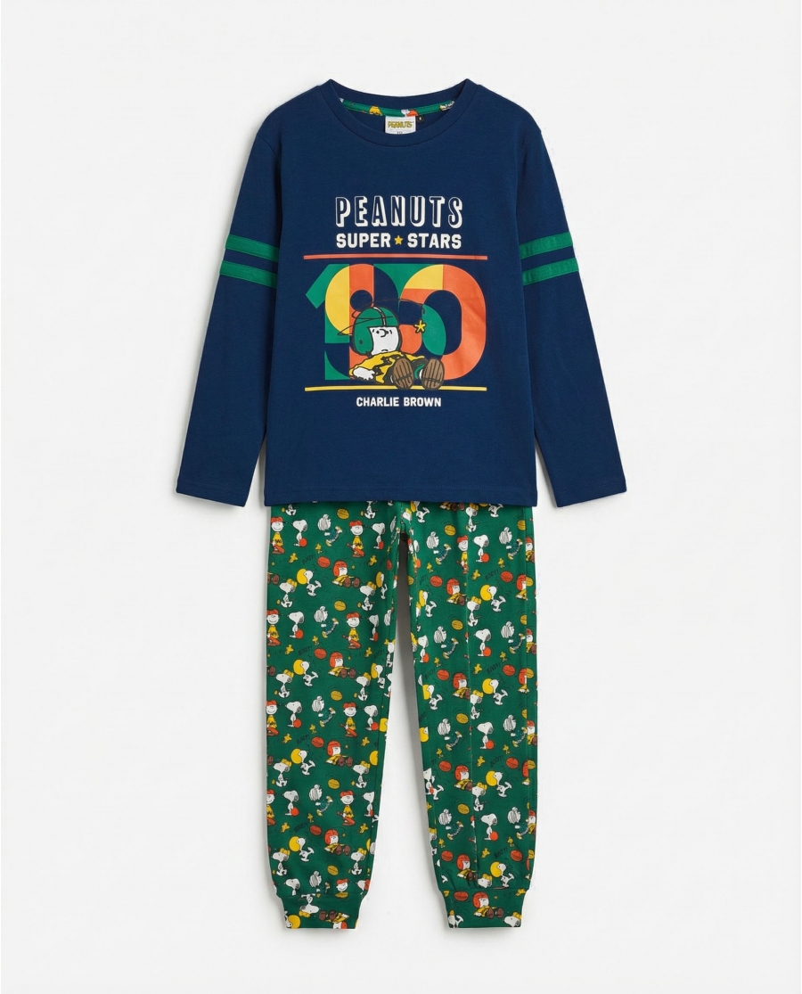 PEANUTS Pijama Manga Larga Winter Sports para Niño MARINO