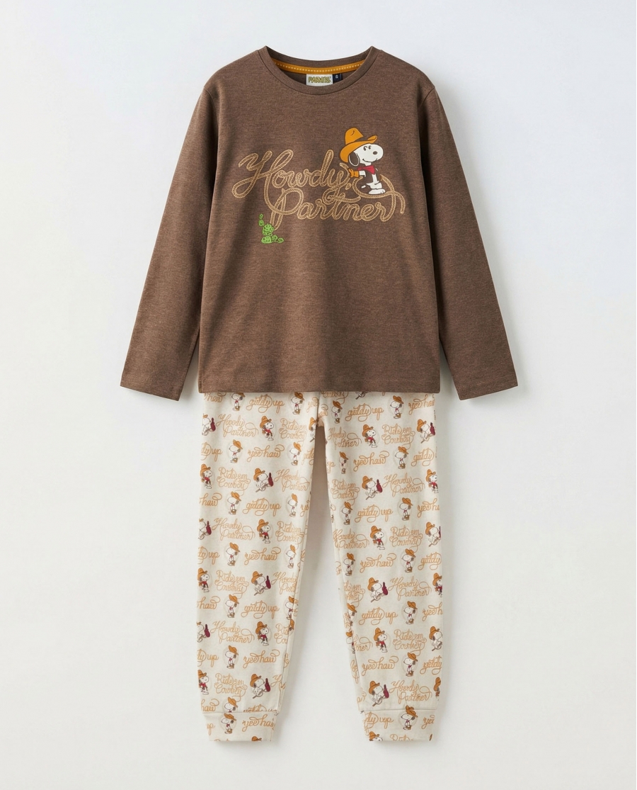 PEANUTS Pijama Manga Larga Country Club para Niño CHOCOLATE
