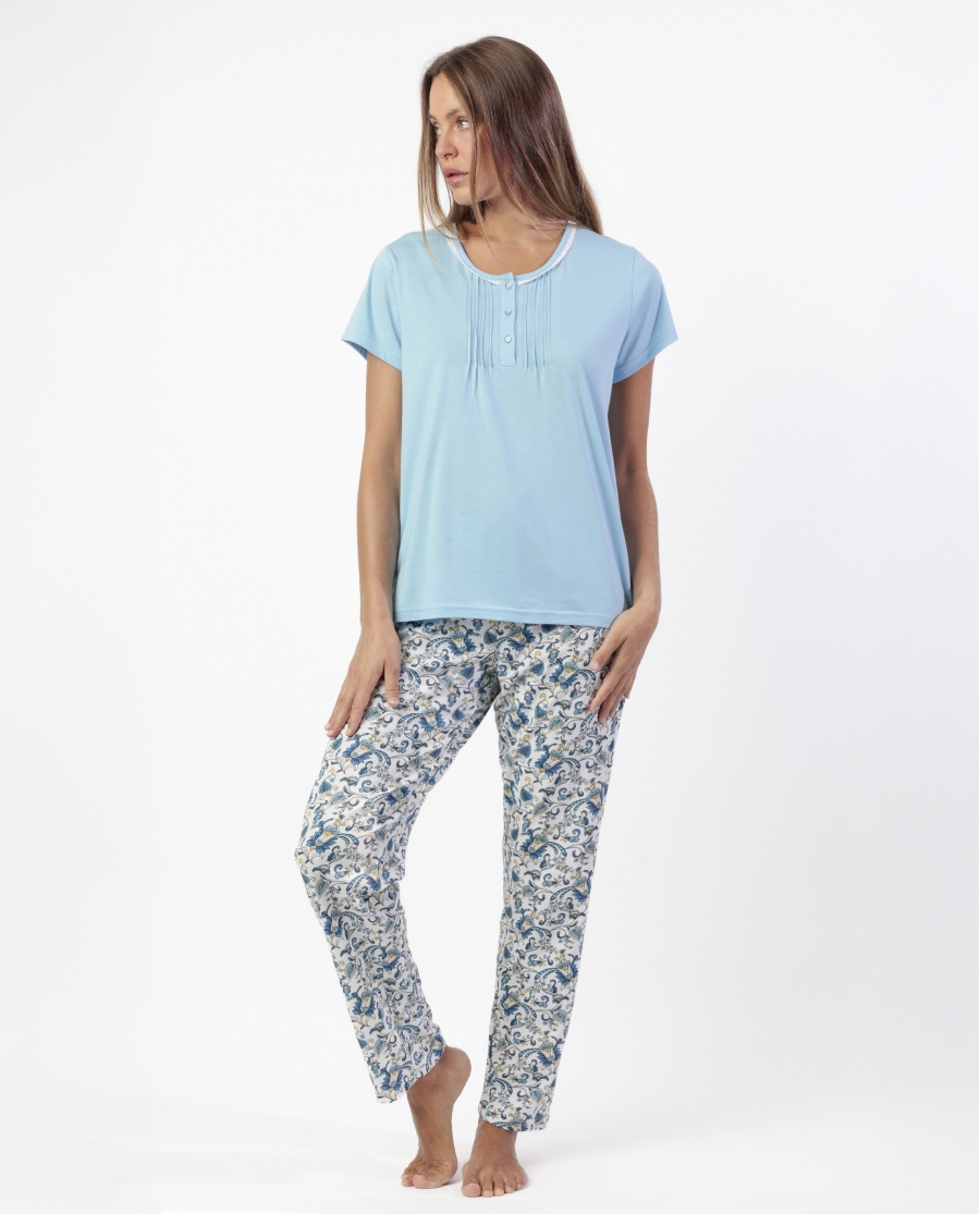 ADMAS CLASSIC Pijama Manga Corta Classic Cachemire Print para Mujer AZUL