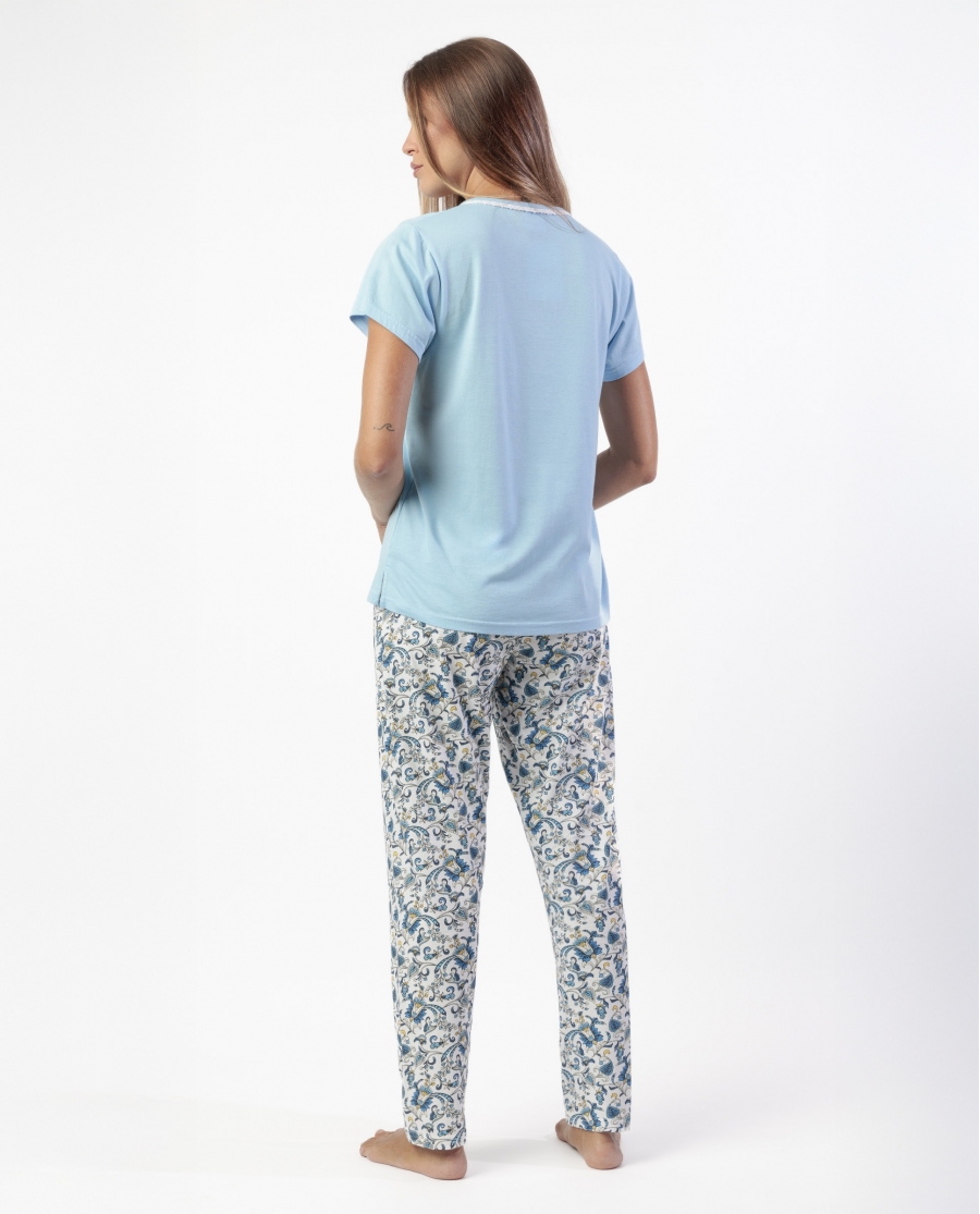 ADMAS CLASSIC Pijama Manga Corta Classic Cachemire Print para Mujer AZUL