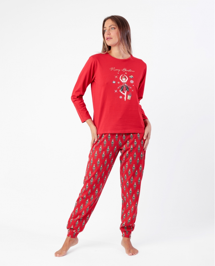 ADMAS Pijama Manga Larga Nutcracker para Mujer ROJO