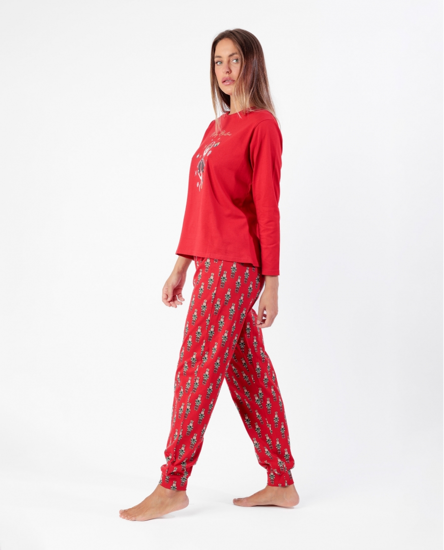 ADMAS Pijama Manga Larga Nutcracker para Mujer ROJO
