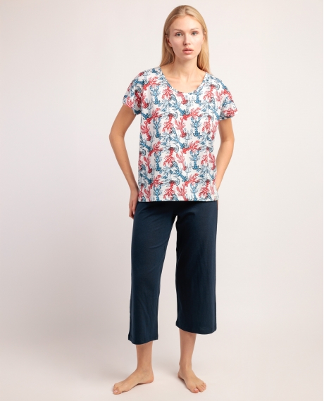 ADMAS Pijama Manga Caída Vitamin Sea para Mujer MARINO