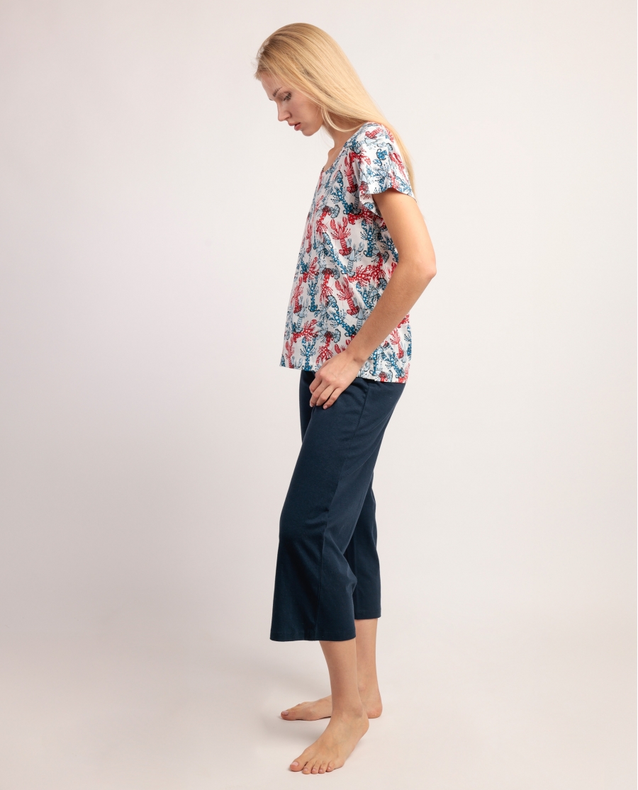 ADMAS Pijama Manga Caída Vitamin Sea para Mujer MARINO