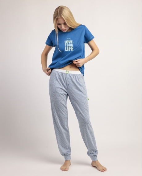 ADMAS Pijama Manga Corta Love Your Life para Mujer AZUL