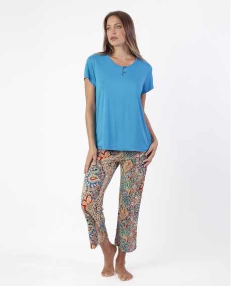 ADMAS GARDEN Pijama Manga Corta Garden Border para Mujer AZUL