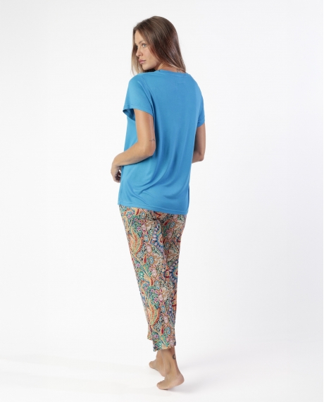 ADMAS GARDEN Pijama Manga Corta Garden Border para Mujer AZUL 2