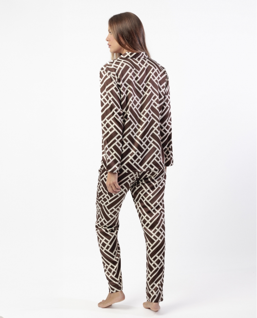 ADMAS LUXURY Pijama Manga Larga Luxe Geometric para Mujer CHOCOLATE