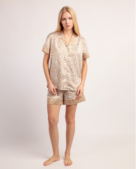 ADMAS LUXURY Pijama Manga Corta Luxe Leaves para Mujer ORO