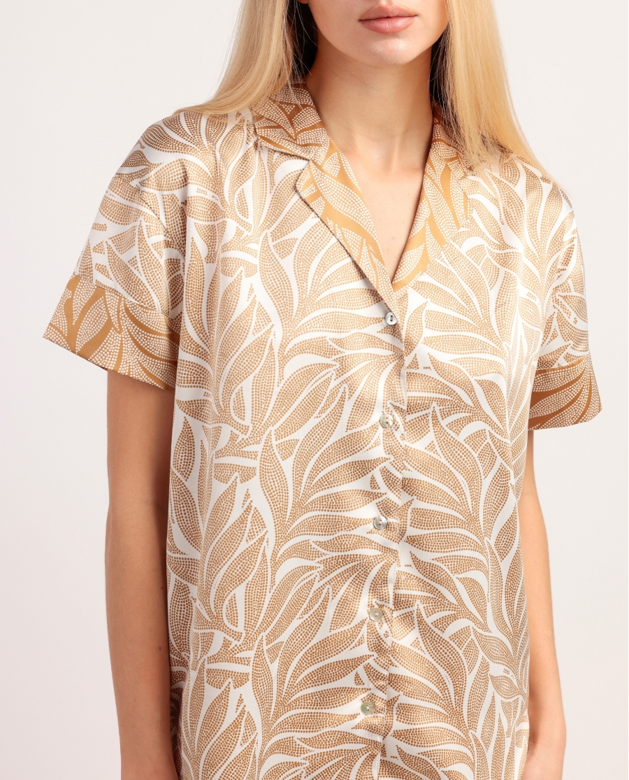 ADMAS LUXURY Pijama Manga Corta Luxe Leaves para Mujer ORO