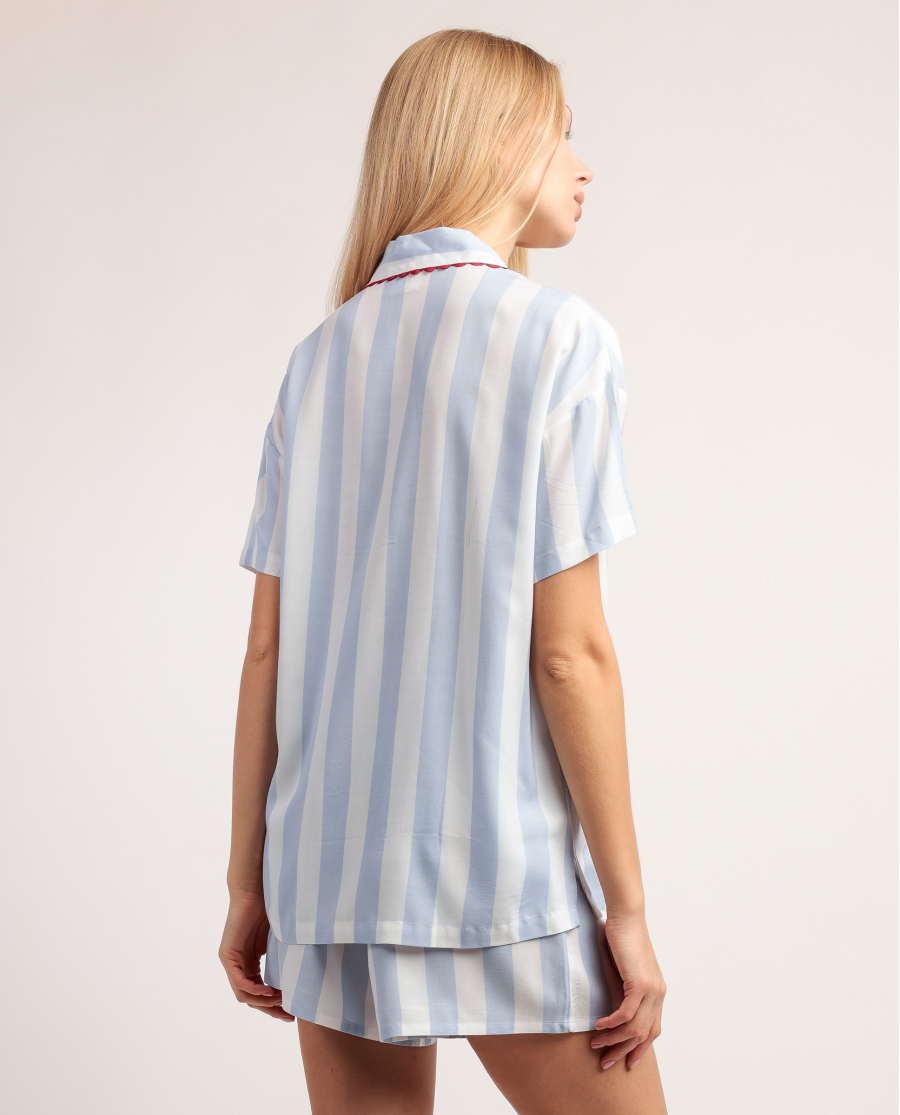 ADMAS CLASSIC Pijama Manga Corta Classic Light Stripes para Mujer AZUL