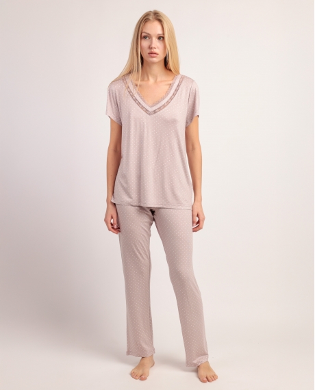 ADMAS CLASSIC Pijama Manga Corta Dots Lace para Mujer PIEDRA