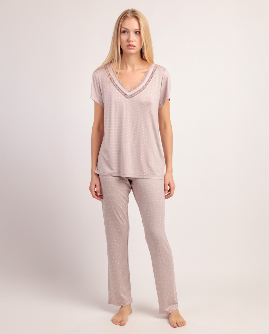 ADMAS CLASSIC Pijama Manga Corta Dots Lace para Mujer PIEDRA