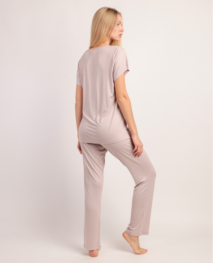 ADMAS CLASSIC Pijama Manga Corta Dots Lace para Mujer PIEDRA