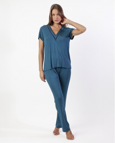 ADMAS CLASSIC Pijama Manga Corta Dots Lace para Mujer MARINO