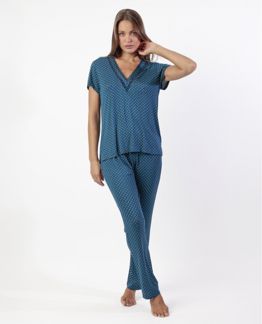 ADMAS CLASSIC Pijama Manga Corta Dots Lace para Mujer MARINO
