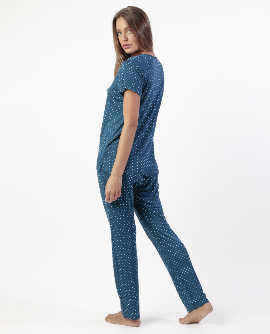 ADMAS CLASSIC Pijama Manga Corta Dots Lace para Mujer MARINO