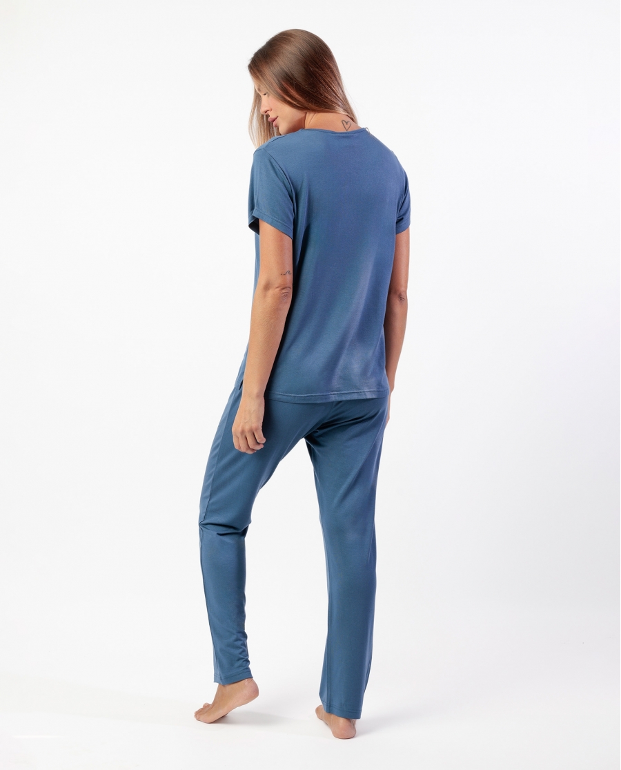 ADMAS CLASSIC Pijama Manga Corta Guipur Fresh Air para Mujer AZUL
