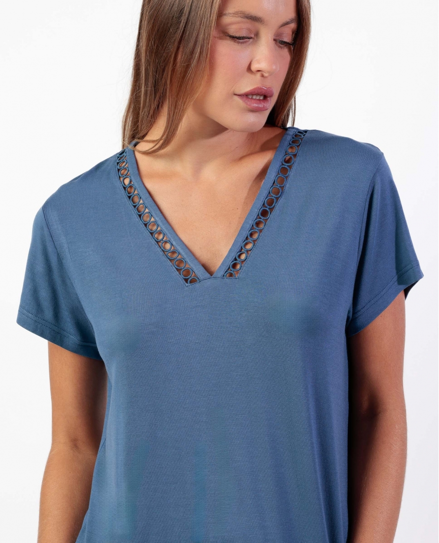 ADMAS CLASSIC Pijama Manga Corta Guipur Fresh Air para Mujer AZUL
