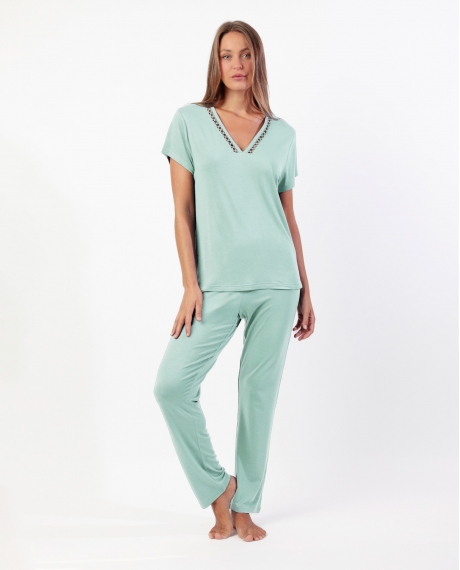 ADMAS CLASSIC Pijama Manga Corta Guipur Fresh Air para Mujer VERDE