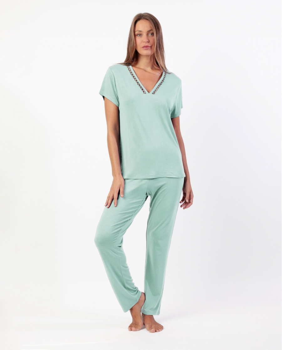 ADMAS CLASSIC Pijama Manga Corta Guipur Fresh Air para Mujer VERDE