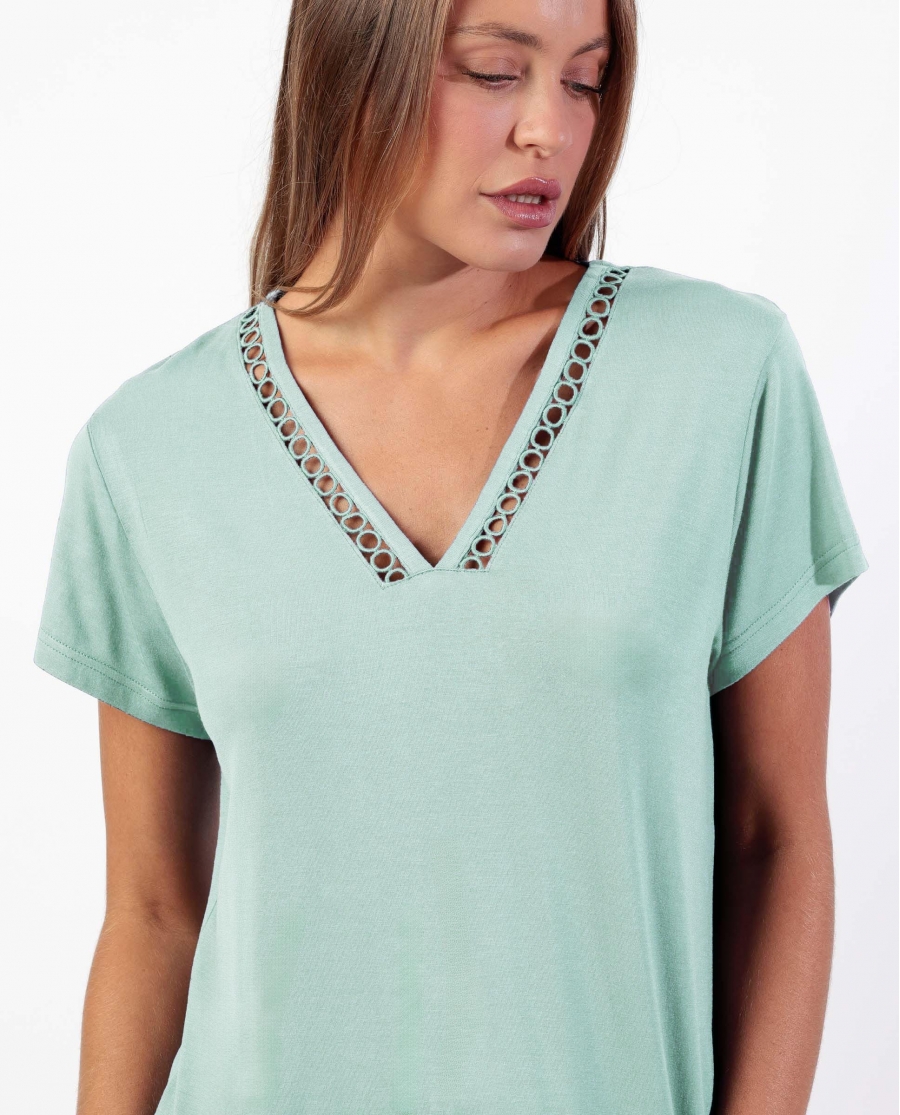 ADMAS CLASSIC Pijama Manga Corta Guipur Fresh Air para Mujer VERDE