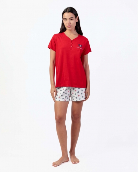 ADMAS Pijama Manga Corta Ocean Lover para Mujer ROJO