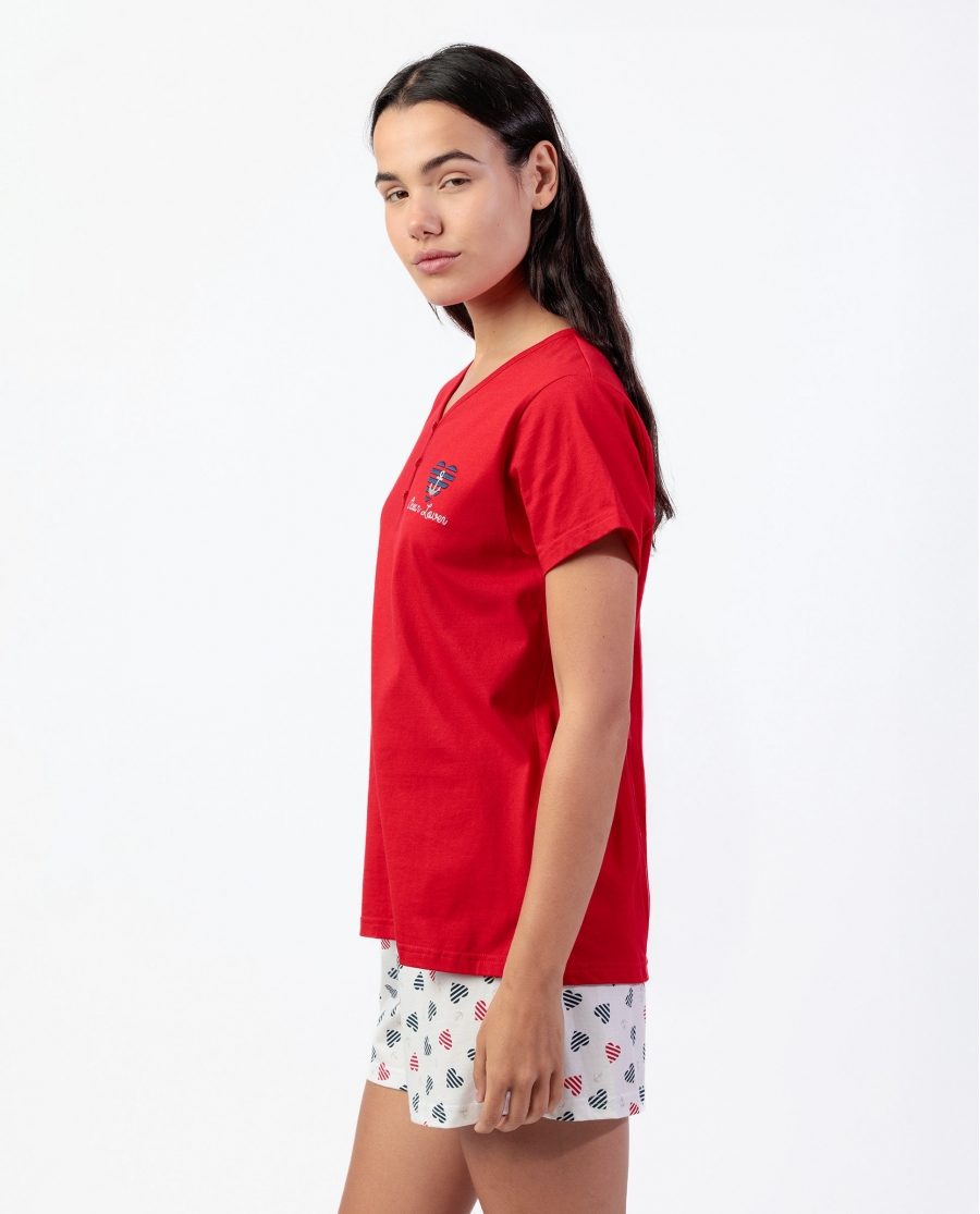 ADMAS Pijama Manga Corta Ocean Lover para Mujer ROJO