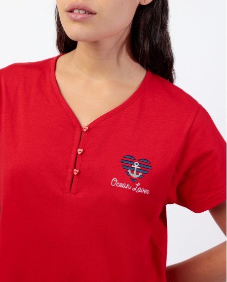 ADMAS Pijama Manga Corta Ocean Lover para Mujer ROJO 2
