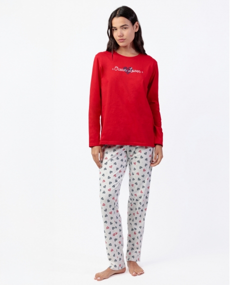 ADMAS Pijama Manga Larga Ocean Lover para Mujer ROJO