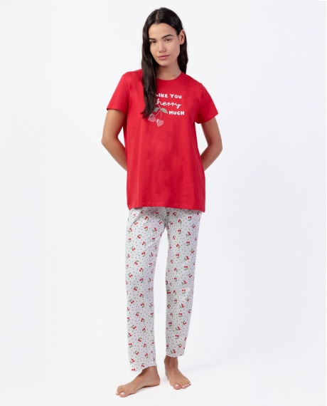 ADMAS Pijama Manga Corta Cherries para Mujer ROJO