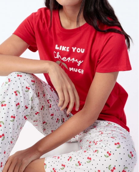 ADMAS Pijama Manga Corta Cherries para Mujer ROJO 2
