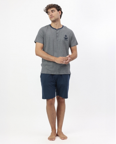 ANTONIO MIRO Pijama Manga Corta Anchor Tapeta para Hombre MARINO