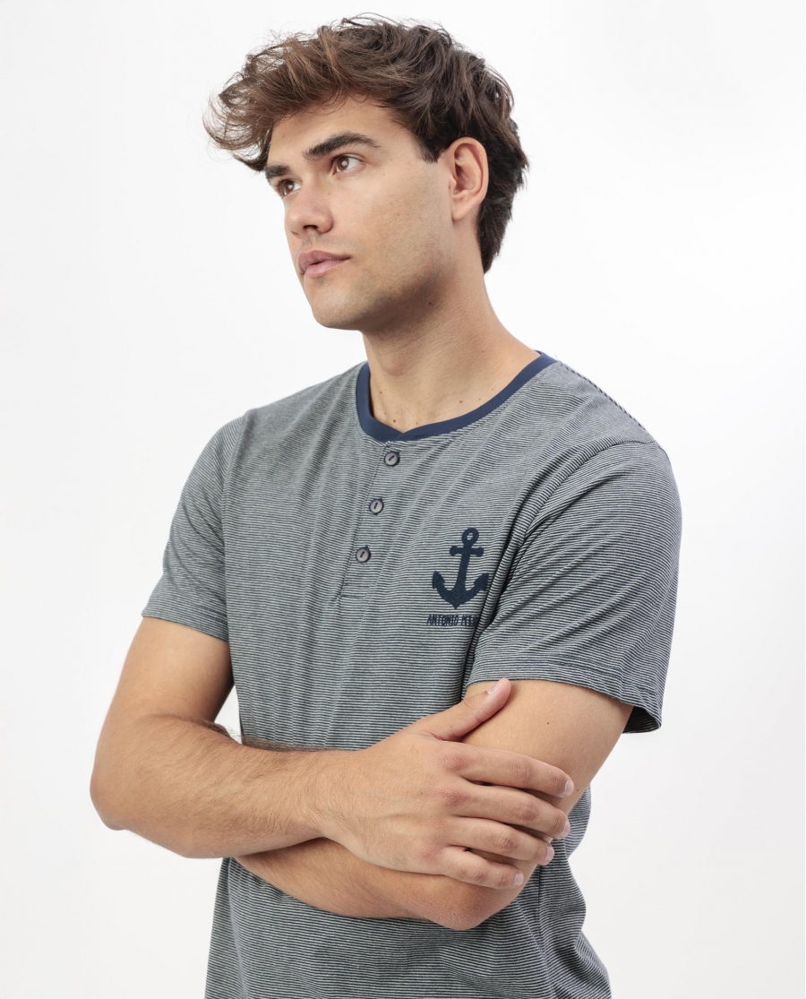 ANTONIO MIRO Pijama Manga Corta Anchor Tapeta para Hombre MARINO