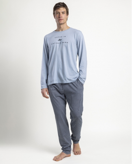ANTONIO MIRO Pijama Manga Larga Checkin para Hombre AZUL