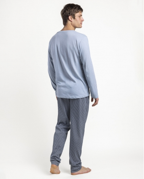 ANTONIO MIRO Pijama Manga Larga Checkin para Hombre AZUL 2
