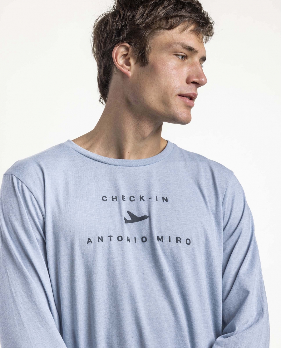 ANTONIO MIRO Pijama Manga Larga Checkin para Hombre AZUL