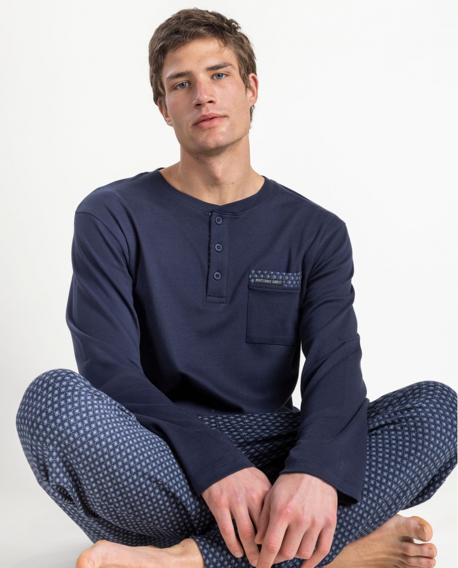 ANTONIO MIRO Pijama Manga Larga Tapeta Lounge Club para Hombre MARINO