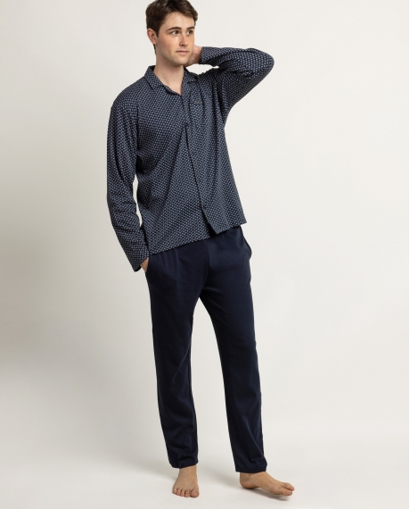 ANTONIO MIRO Pijama Abierto Manga Larga Lounge Club para Hombre MARINO