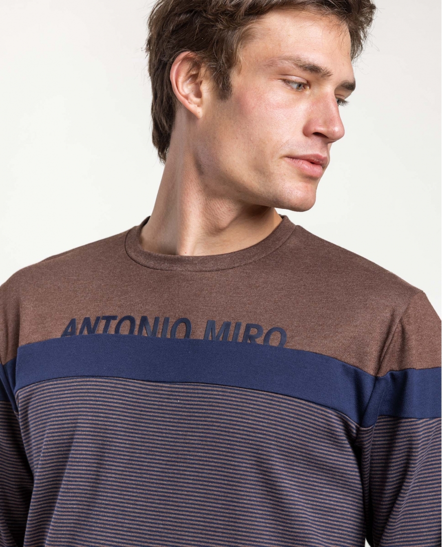 ANTONIO MIRO Pijama Manga Larga Stripes Dapper para Hombre MARRON