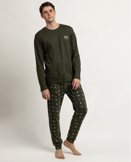 ANTONIO MIRO Pijama Manga Larga Green Chess para Hombre VERDE